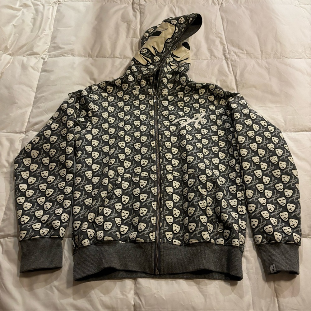 Assali 1st All Over Print Glow-in-the-Dark Grey Leather Mask Hoodie